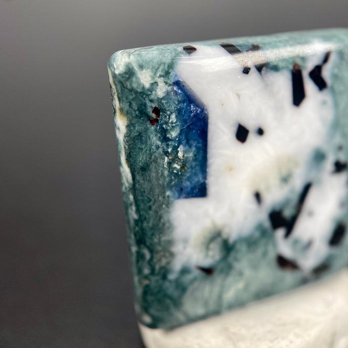 14.03 ct. Rare Benitoite on Natrolite  and Crossite Matrix with Neptunite Cabochon