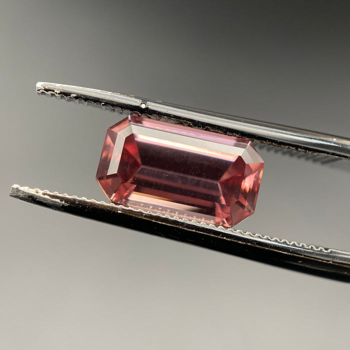 2.54 carat antique rose colored emerald cut zircon gemstone from mozambique available on sanctuary of stones dot com photo 6