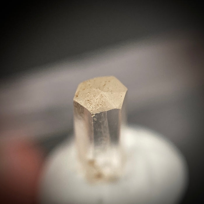 0.57 carat Burmese phenakite drill bit crystal for sale, glass clear, natural termination available at sanctuaryofstones.com photo 4