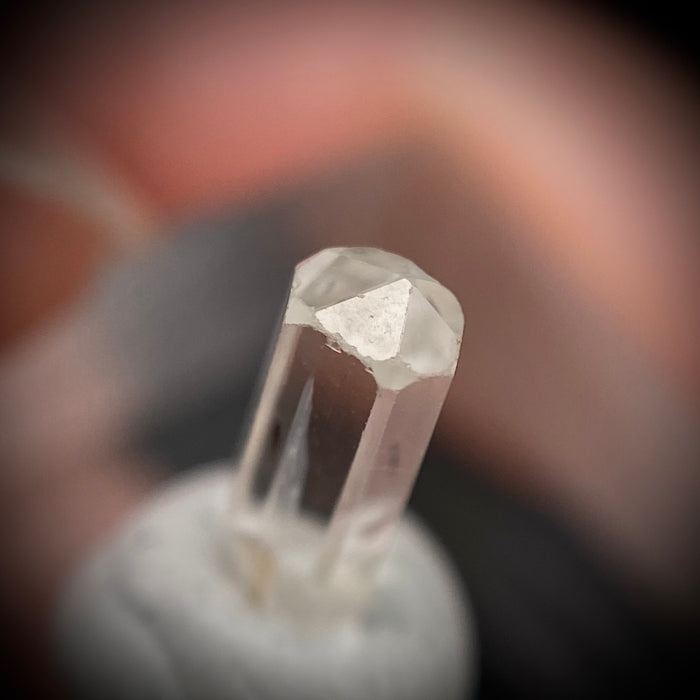 0.58 carat Burmese phenakite drill bit crystal for sale, glass clear, natural termination available at sanctuaryofstones.com photo 8