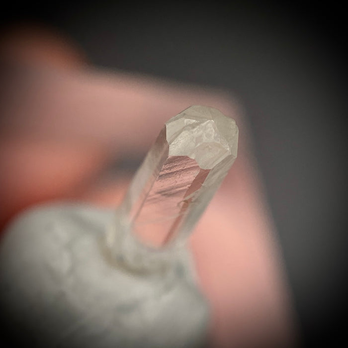 0.735 carat Burmese phenakite drill bit crystal for sale, glass clear, natural termination available at sanctuaryofstones.com photo 3