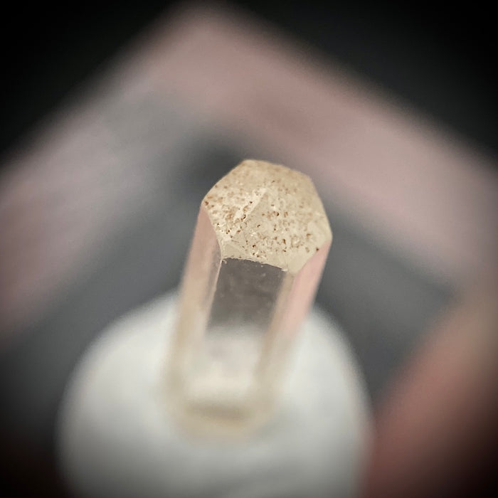 0.77 carat Burmese phenakite drill bit crystal for sale, glass clear, natural termination available at sanctuaryofstones.com photo 3