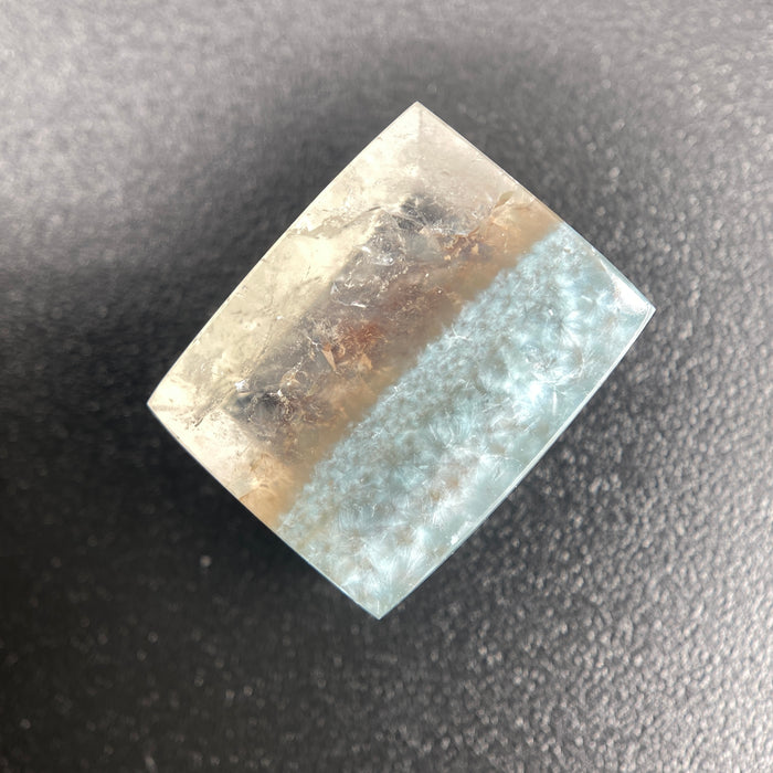Gilalite in quartz, also known as Medusa Quartz, fancy rectangle cabochon 5.70 carats available on sanctuary of stones dot com