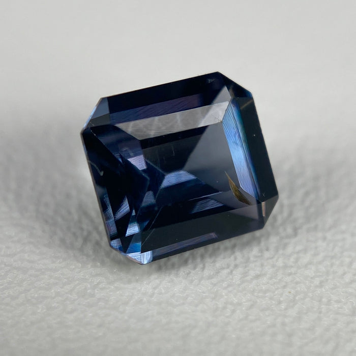 0.90 ct. Spinel from Burma, Inky Blue with Violet Undertones, VS clarity, square emerald cut, unheated, untreated, available at sanctuaryofstones.com, sanctuary of stones dot com, photo1