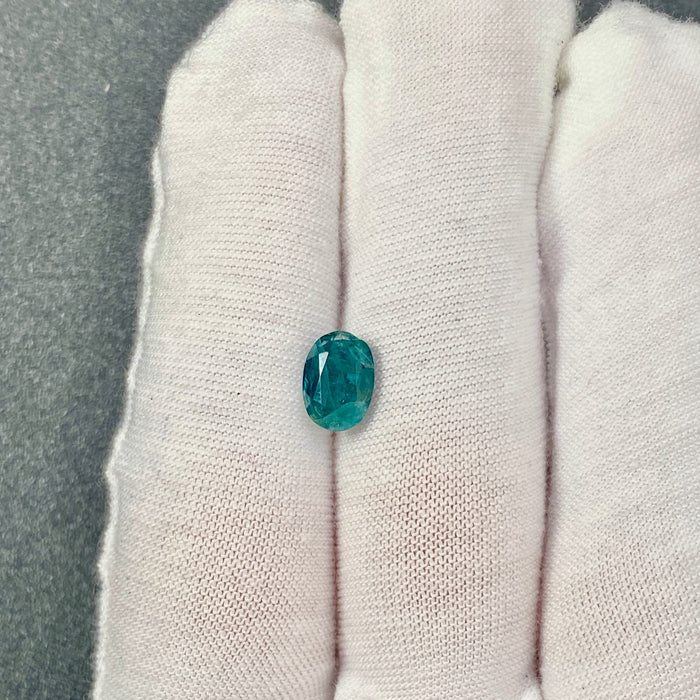 1.44 ct. Grandidierite mixed cut, untreated, Madagascar origin, semi-translucent, vivid medium-deep green-blue teal color, available on sanctuaryofstones.com sanctuary of stones dot com, photo6