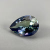 untreated peacock tanzanite pear cut gemstone, 1.88 carats, trichroic color phenomenon with blue, violet, fern-green colors, from sanctuary of stones dot com, image 2