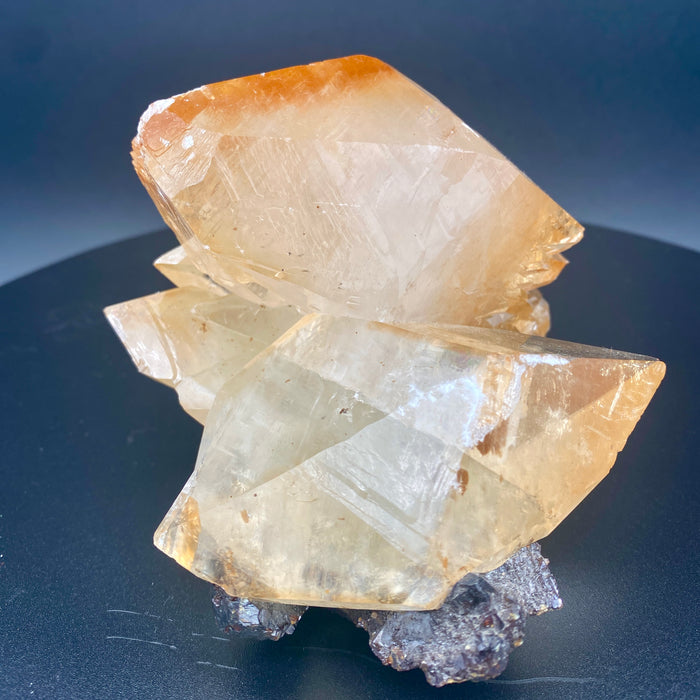 Double Terminated Stellar Beam Golden Calcite Twin on Sphalerite from Elmwood Mine – Collector's Grade