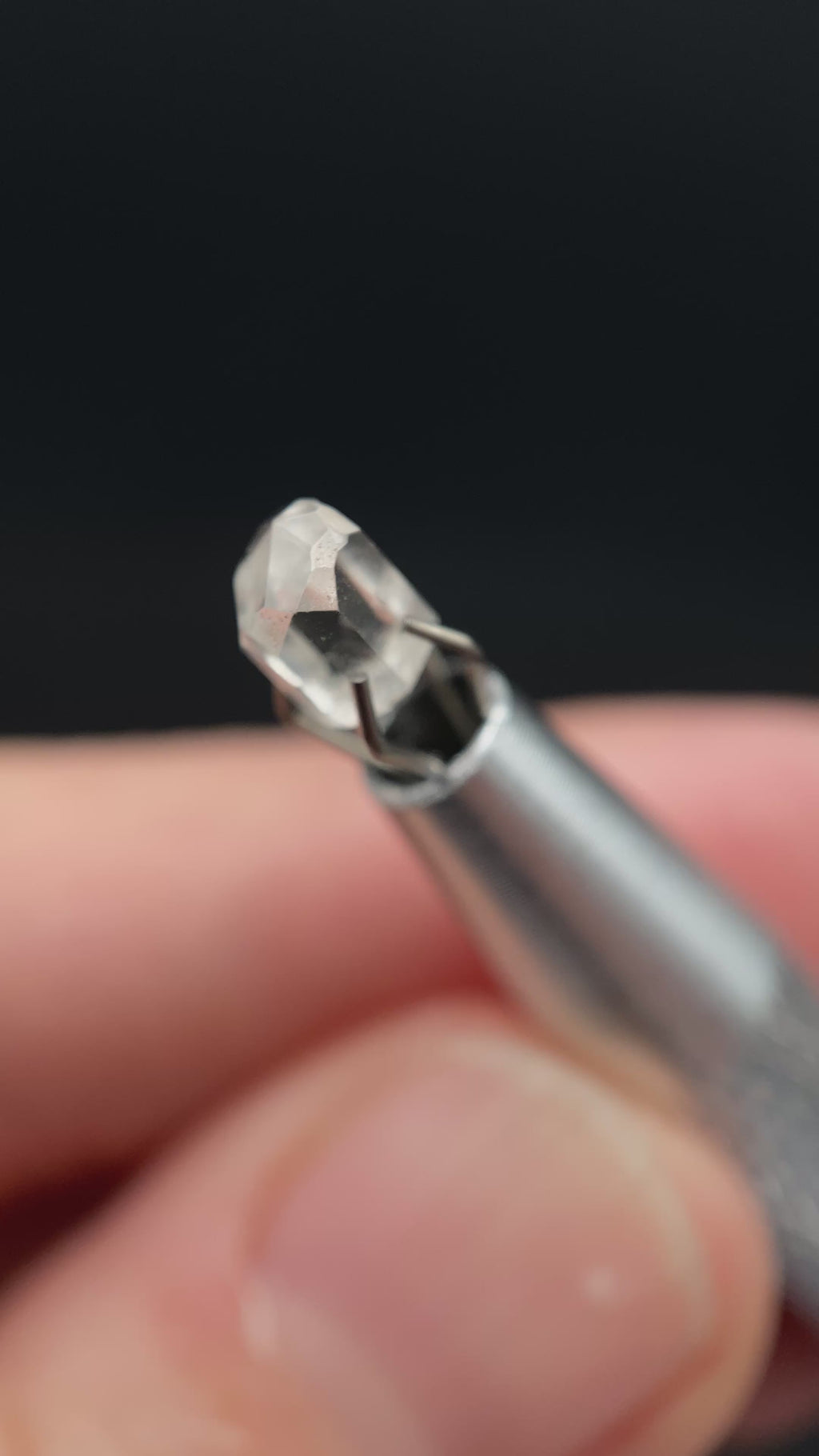 0.73 carat Burmese phenakite drill bit crystal for sale, glass clear, natural termination available at sanctuaryofstones.com video