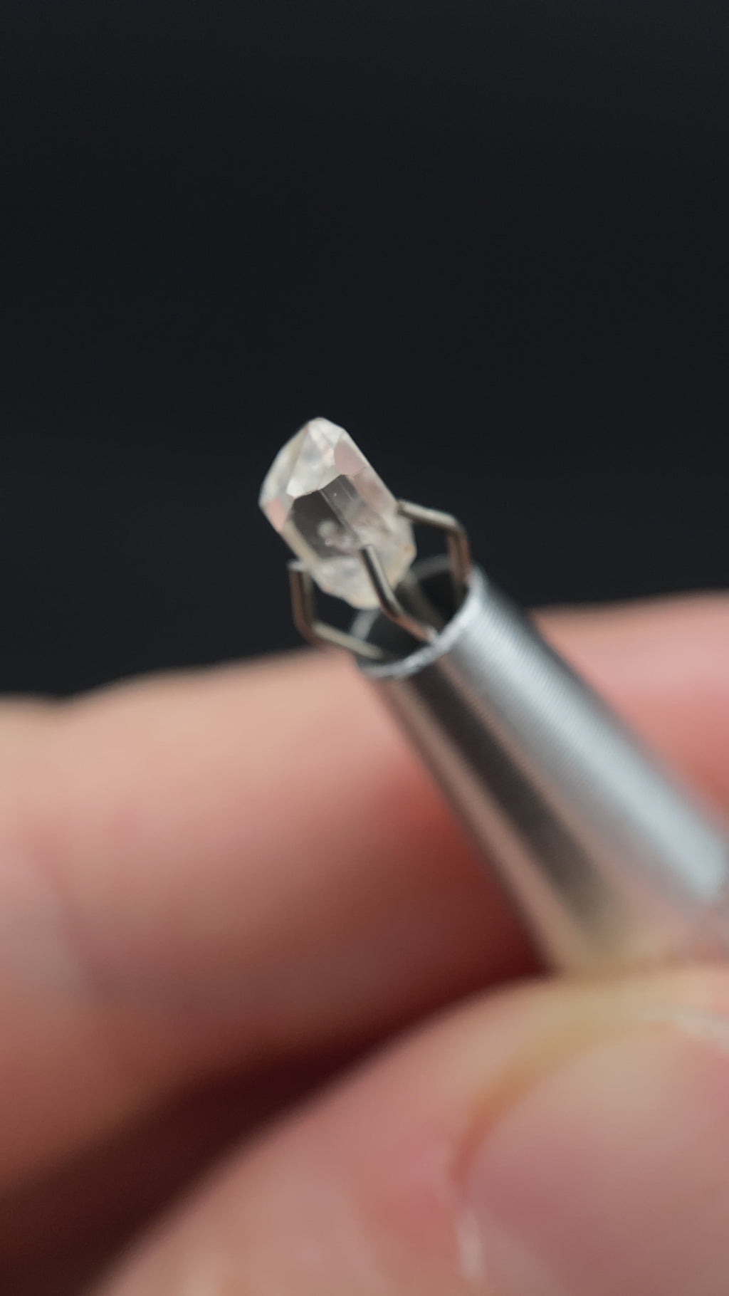 0.43 carat Burmese phenakite drill bit crystal for sale, glass clear, natural termination available at sanctuaryofstones.com video