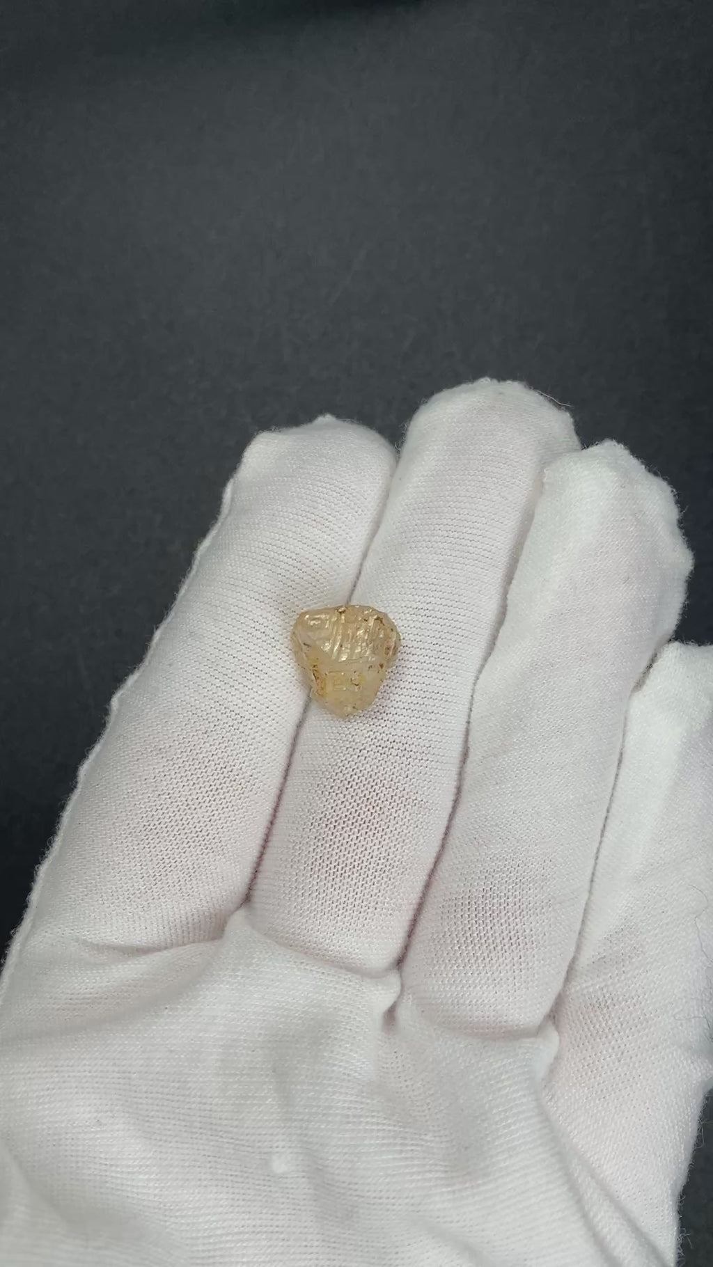Etched rough Nigerian phenakite crystal with orange tint in hand to show size. available at sanctuaryofstones.com