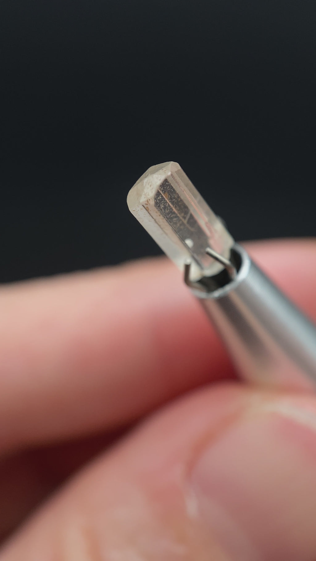 1.03 carat Burmese phenakite drill bit crystal for sale, glass clear, natural termination available at sanctuaryofstones.com video