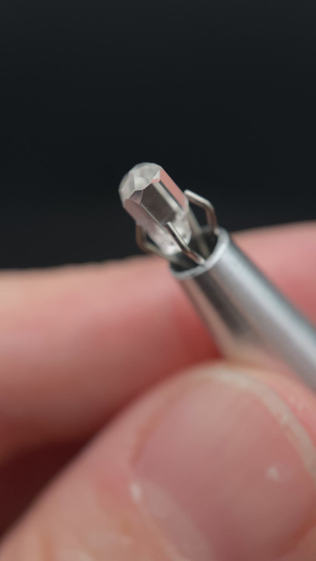0.59 carat Burmese phenakite drill bit crystal for sale, glass clear, natural termination available at sanctuaryofstones.com video