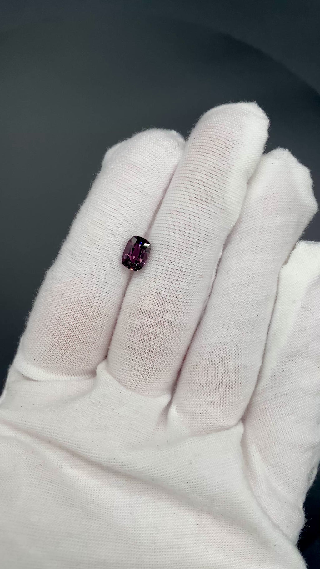 1.55 ct. Spinel Violet-Rose color, unheated and untreated, natural gemstone, elongated cushion cut, eye clean clarity, available on sanctuaryofstones.com, sanctuary of stones dot com, video