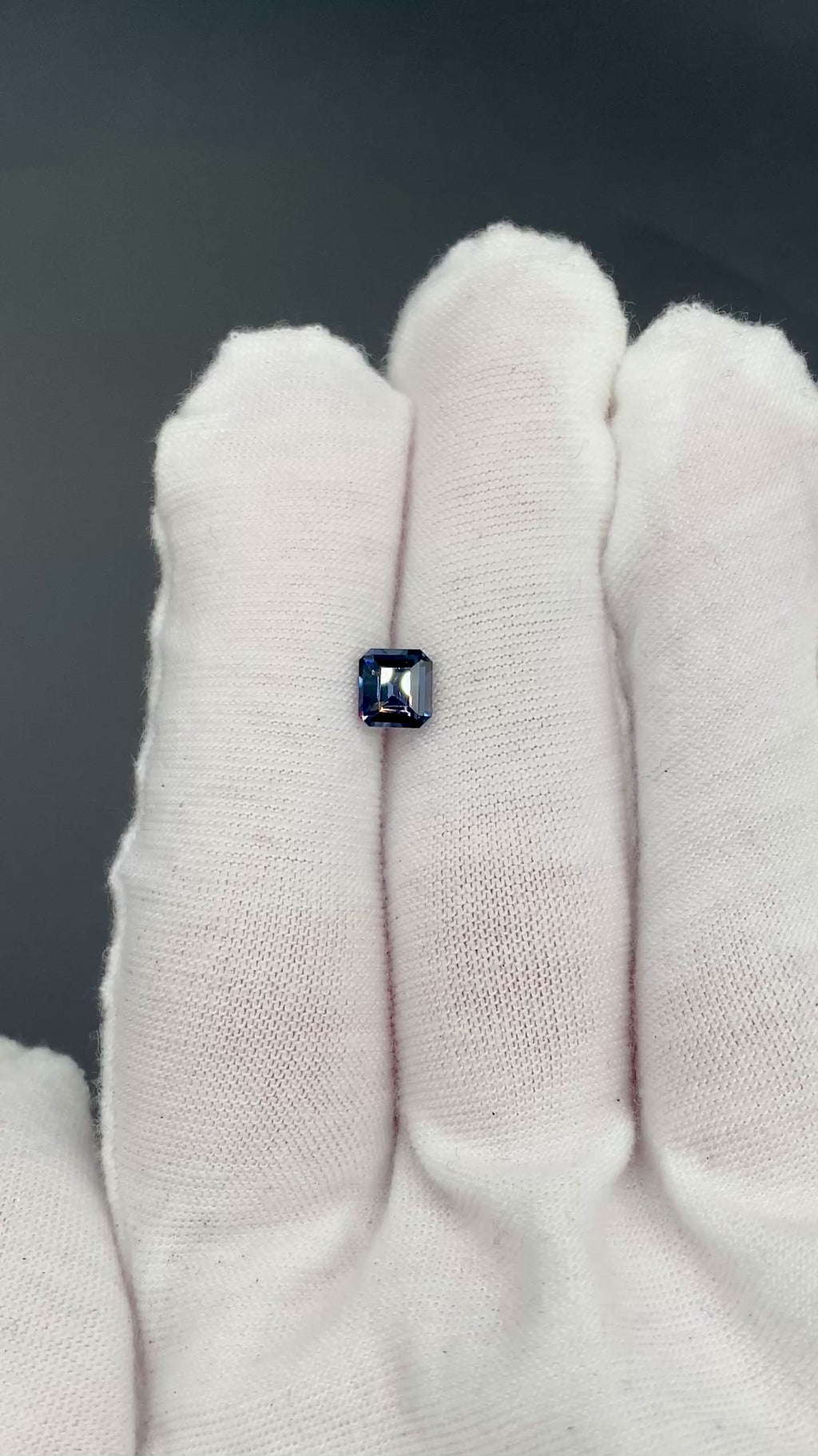 0.90 ct. Spinel from Burma, Inky Blue with Violet Undertones, VS clarity, square emerald cut, unheated, untreated, available at sanctuaryofstones.com, sanctuary of stones dot com, video